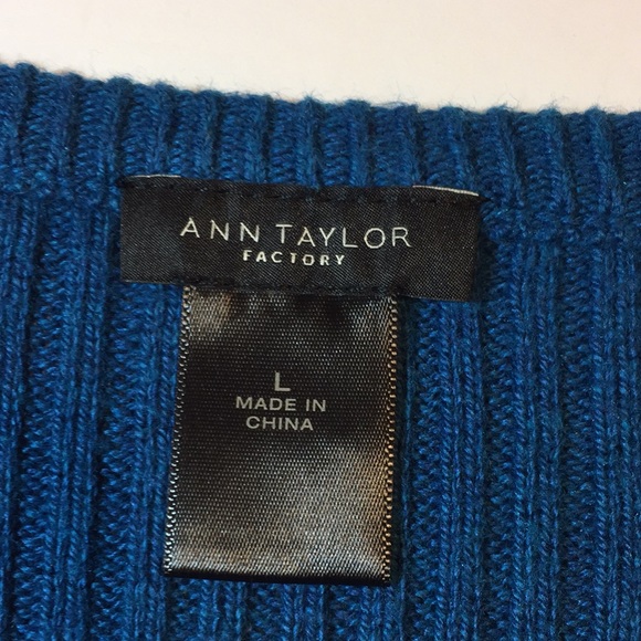 Ann Taylor Factory Blue Cotton Blend Ribbed Sweater Size Large - Picture 8 of 12